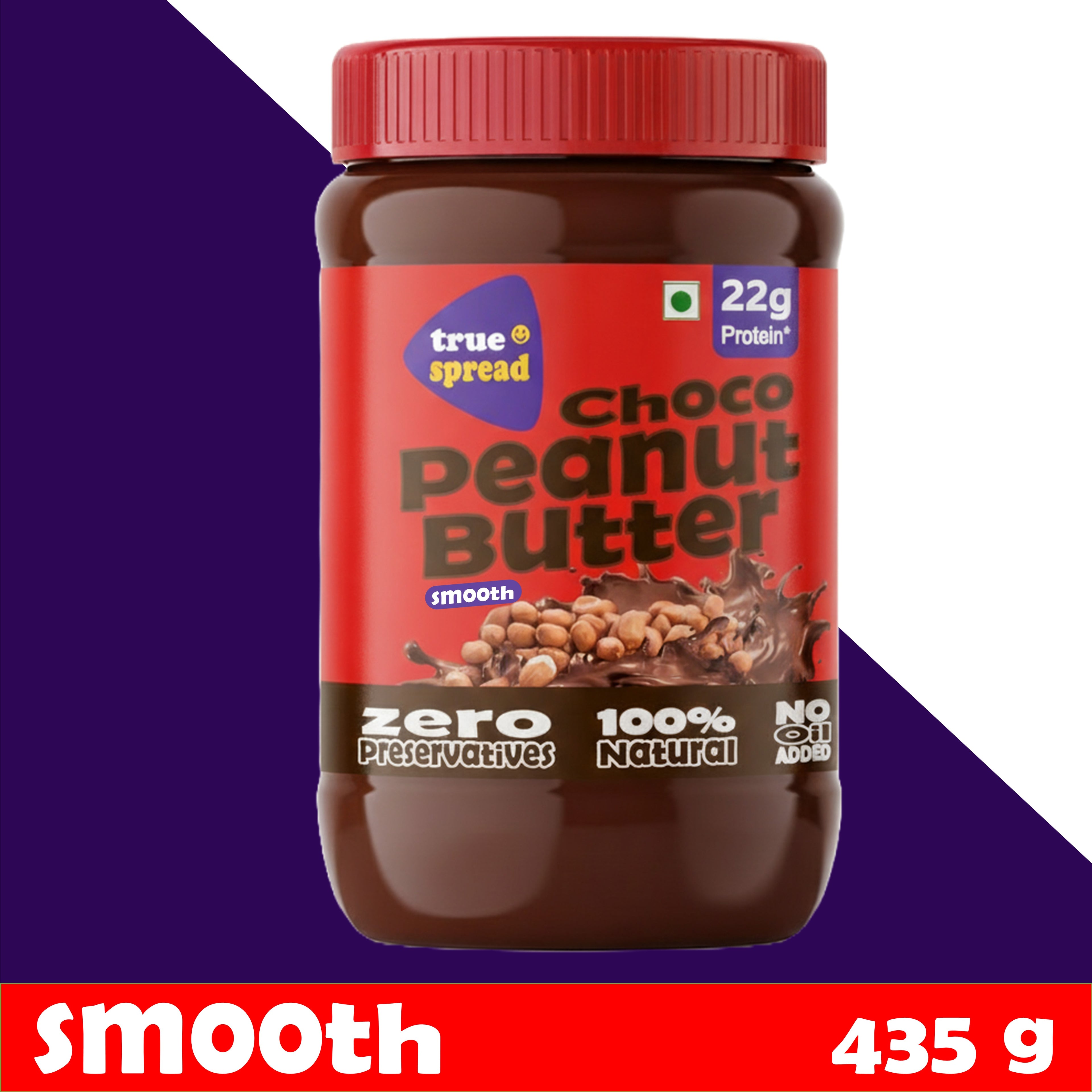 Choco Peanut Butter - Smooth, 100% Natural, Natural Cocoa, Low Sugar, No Added Salt and Preservatives. 435 Grams